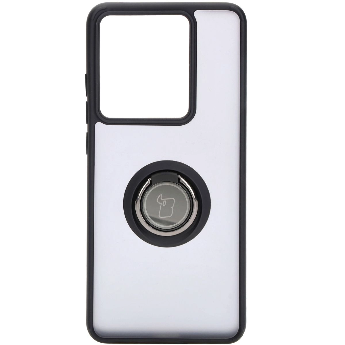Etui Bizon z uchwytem na palec Hybrid Ring do Motorola Edge 50 Pro Przydymione z czarną ramką