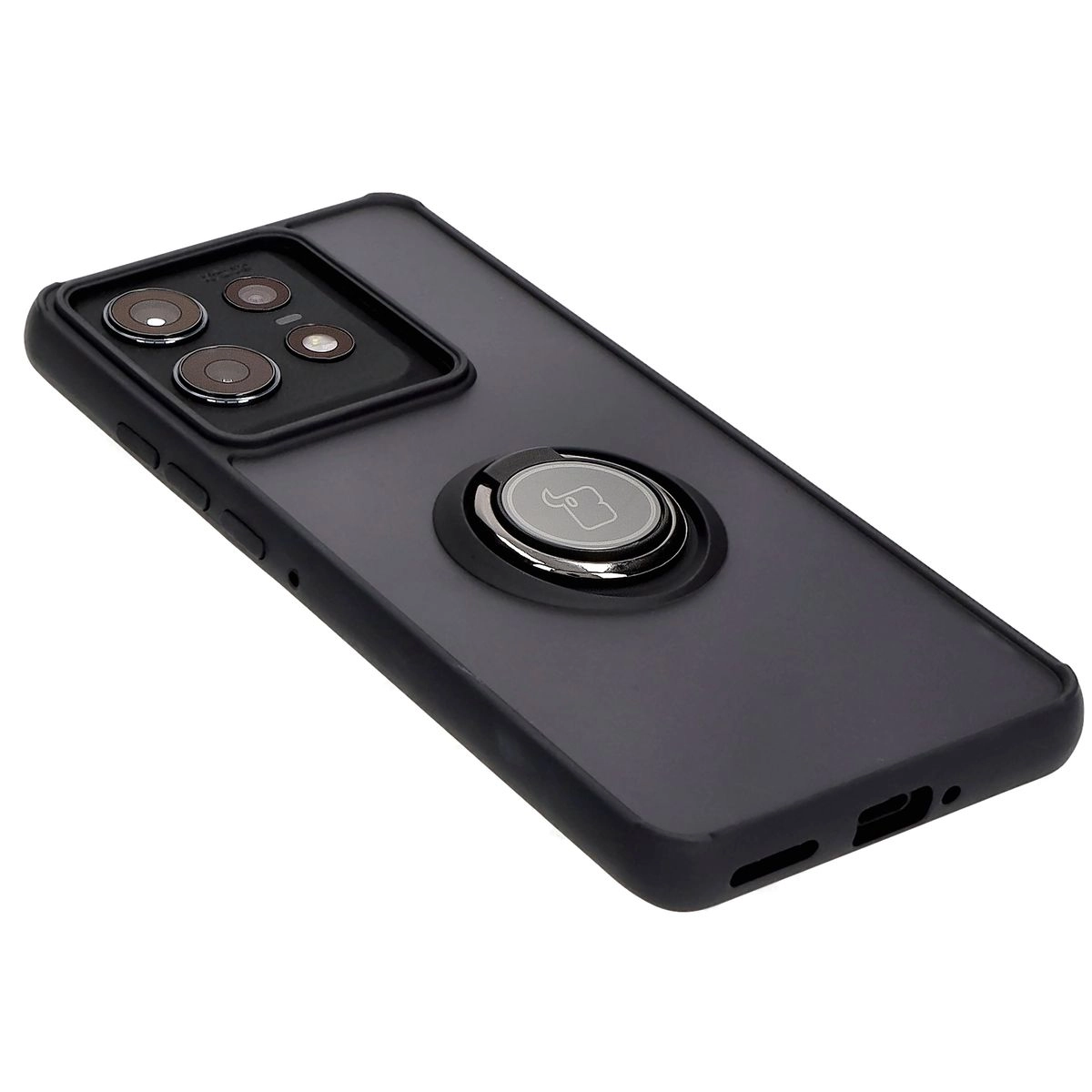 Etui Bizon z uchwytem na palec Hybrid Ring do Motorola Edge 50 Pro Przydymione z czarną ramką