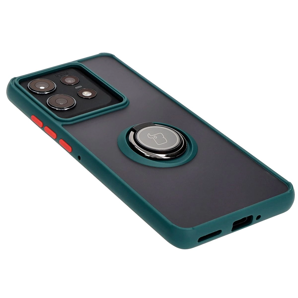 Etui Bizon z uchwytem na palec Hybrid Ring do Motorola Edge 50 Pro Przydymione z ciemnozieloną ramką