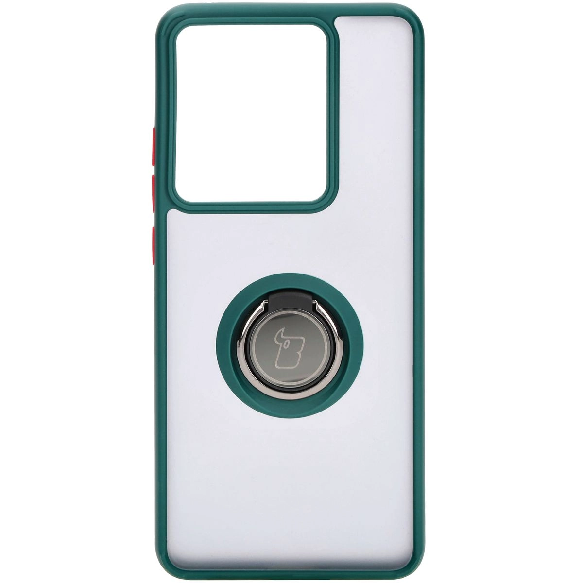 Etui Bizon z uchwytem na palec Hybrid Ring do Motorola Edge 50 Pro Przydymione z ciemnozieloną ramką