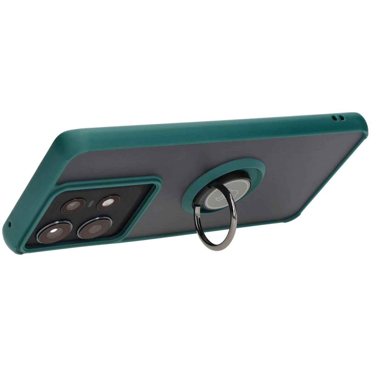 Etui Bizon z uchwytem na palec Hybrid Ring do Motorola Edge 50 Pro Przydymione z ciemnozieloną ramką