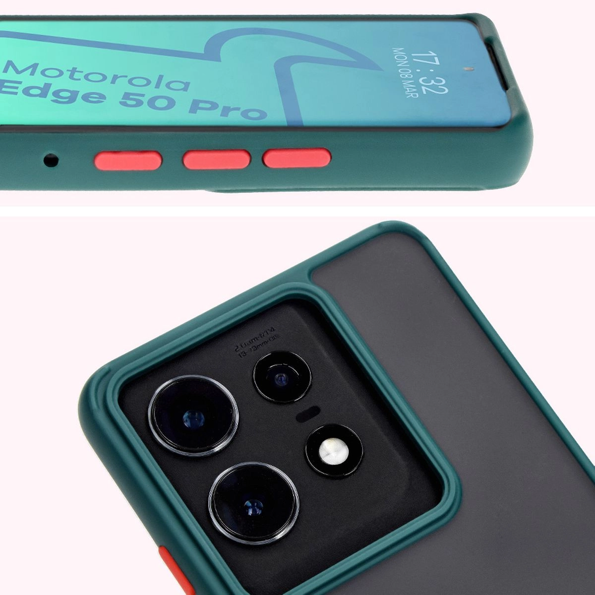 Etui Bizon z uchwytem na palec Hybrid Ring do Motorola Edge 50 Pro Przydymione z ciemnozieloną ramką