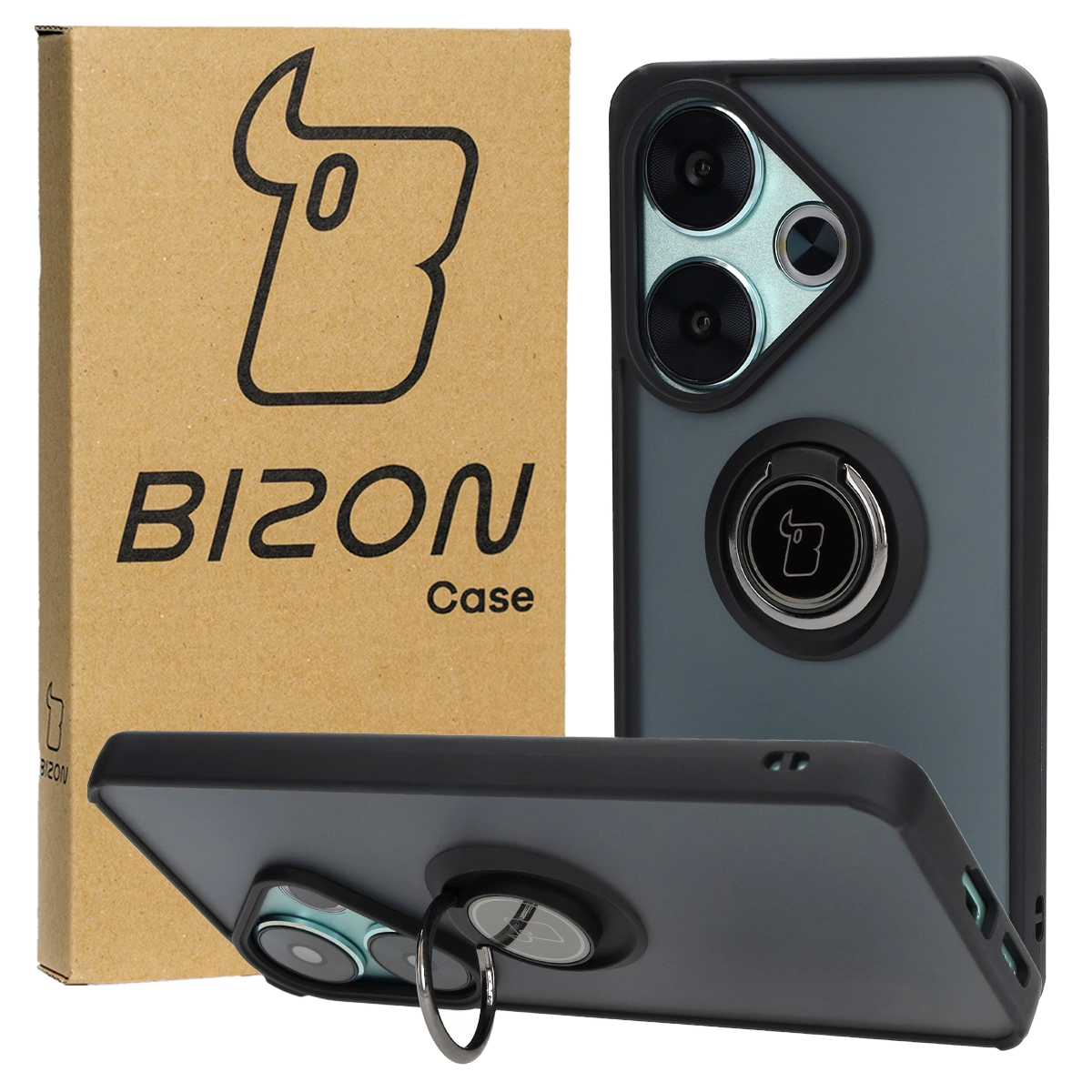 Bizon z uchwytem na palec Hybrid Ring do Xiaomi Poco F6 Przydymione z czarną ramką
