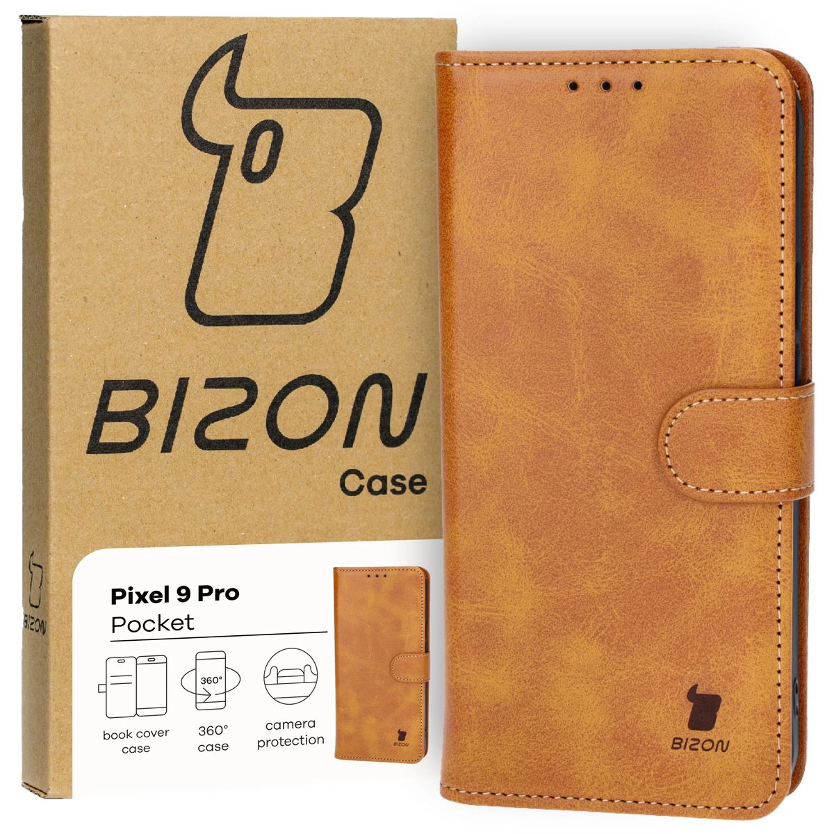 Etui Bizon z klapką Pocket do Google Pixel 9 Pro XL Brązowy