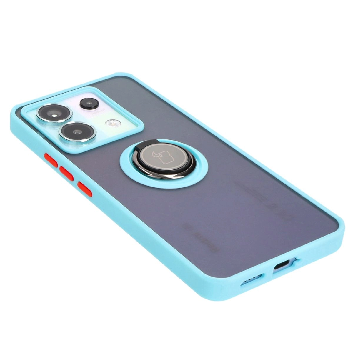 Etui Bizon z uchwytem na palec Hybrid Ring do Xiaomi Poco X6 / Xiaomi Redmi Note 13 Pro 5G Przydymione z jasnoniebieską ramką