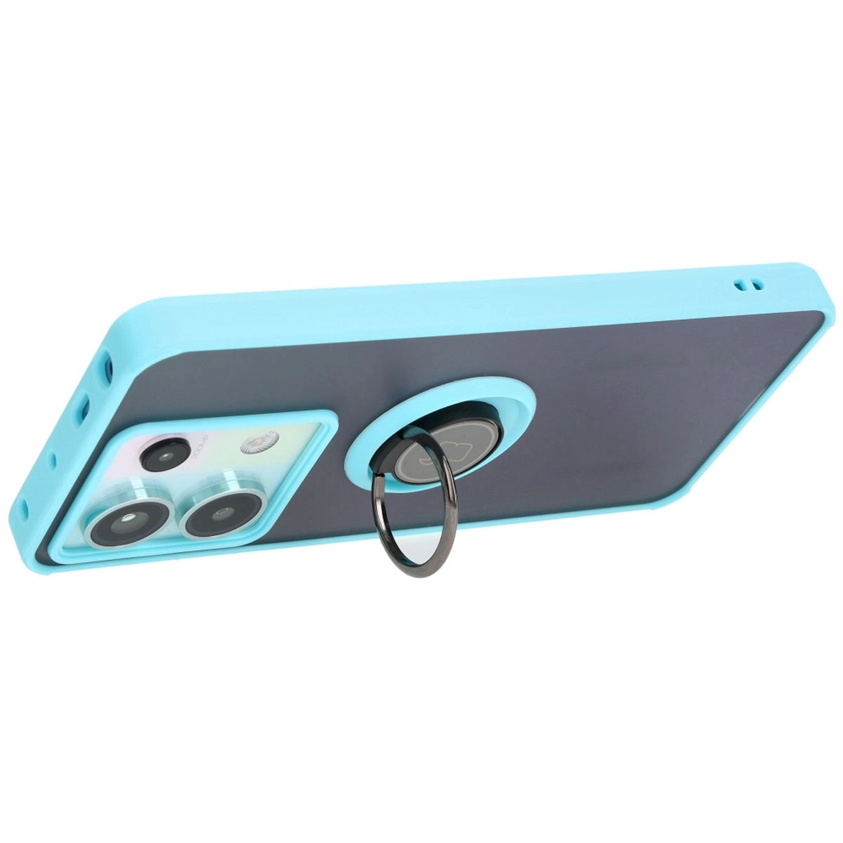 Etui Bizon z uchwytem na palec Hybrid Ring do Xiaomi Poco X6 / Xiaomi Redmi Note 13 Pro 5G Przydymione z jasnoniebieską ramką