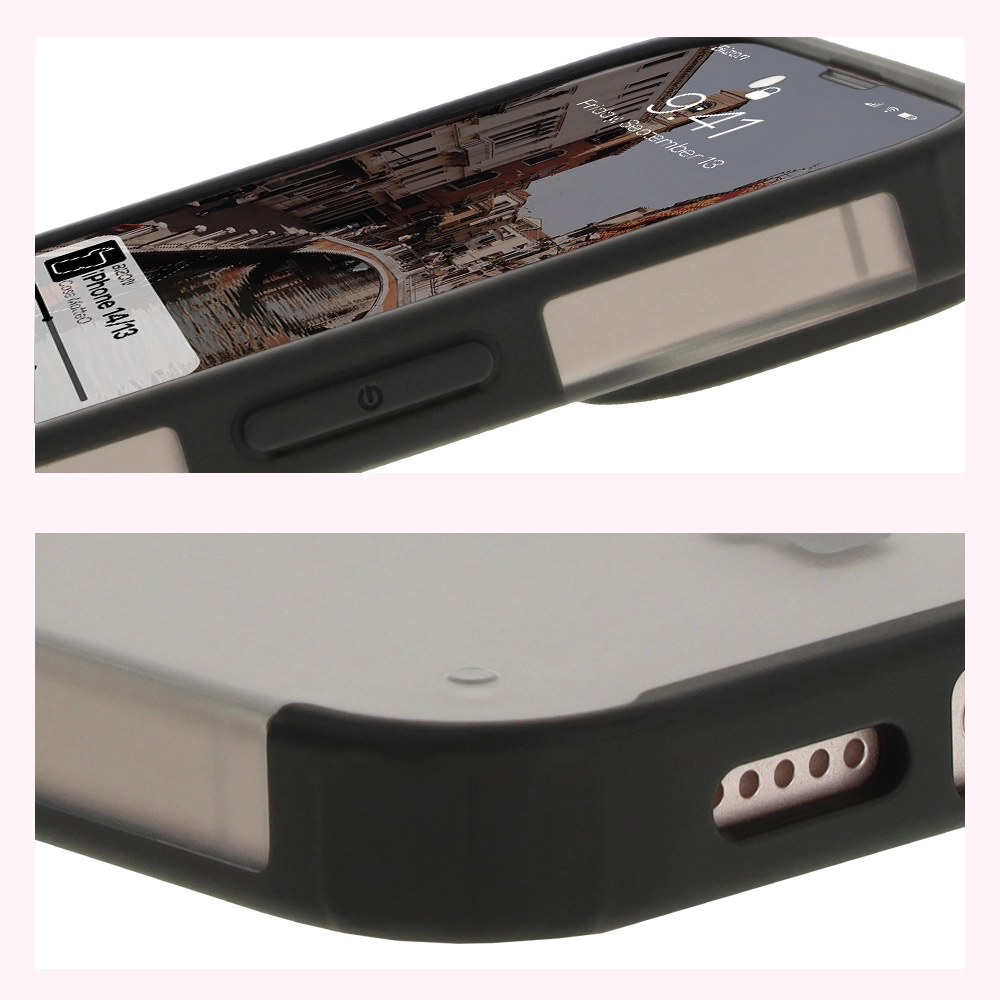 Etui Bizon MatteO z MagSafe do iPhone 14 / iPhone 13 Półprzezroczyste z czarną ramką