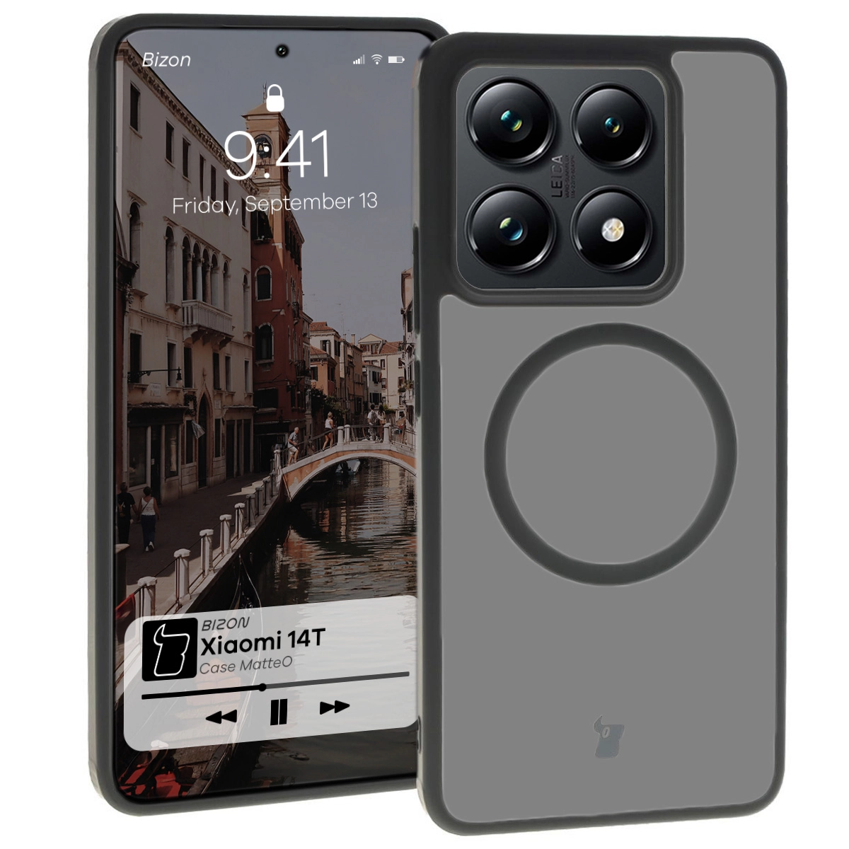 Etui Bizon MatteO z MagSafe do Xiaomi 14T Półprzezroczyste z czarną ramką