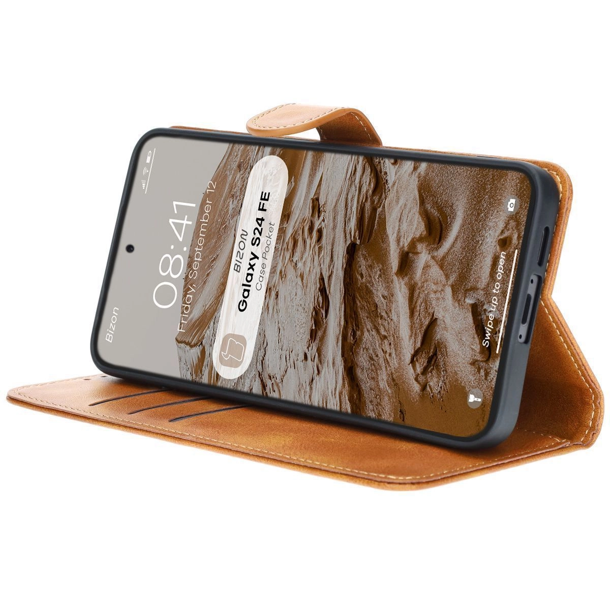 Etui Bizon z klapką Pocket do Galaxy S24 FE Brązowy