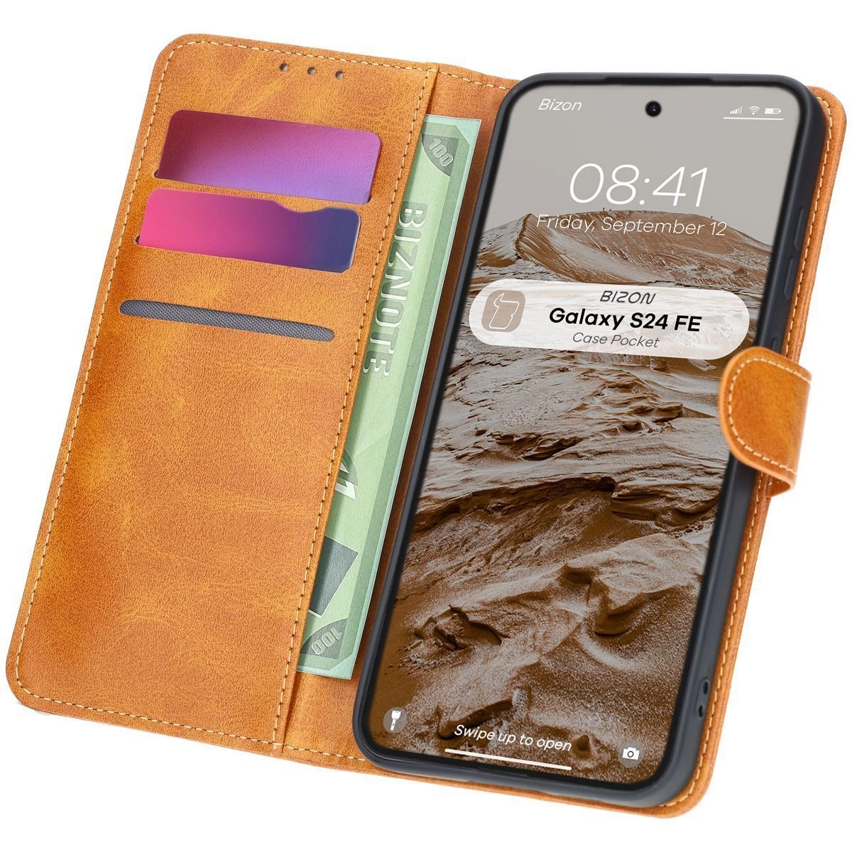 Etui Bizon z klapką Pocket do Galaxy S24 FE Brązowy