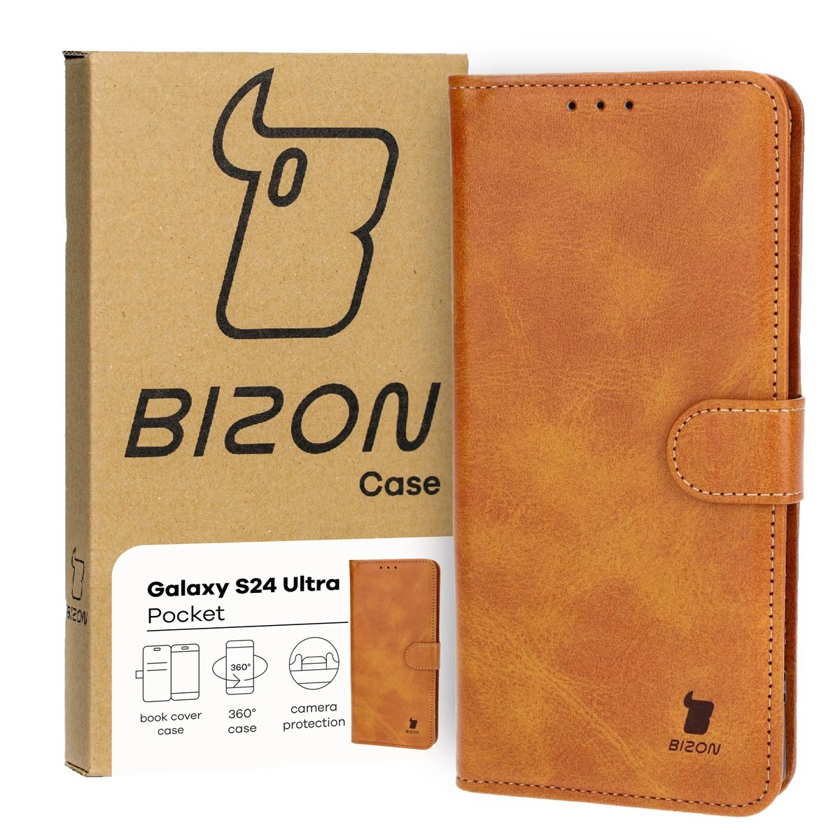 Etui Bizon z klapką Pocket do Galaxy S24 Ultra Brązowy