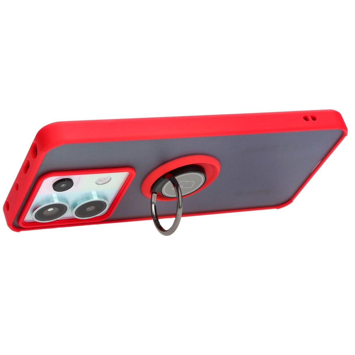 Etui Bizon z uchwytem na palec Hybrid Ring do Xiaomi Poco X6 / Xiaomi Redmi Note 13 Pro 5G Przydymione z czerwoną ramką