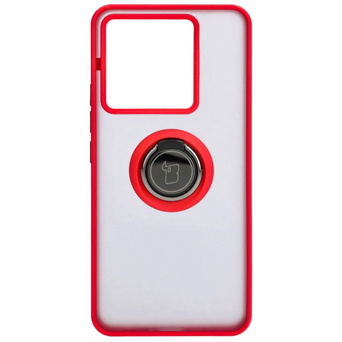 Etui Bizon z uchwytem na palec Hybrid Ring do Xiaomi Poco X6 / Xiaomi Redmi Note 13 Pro 5G Przydymione z czerwoną ramką