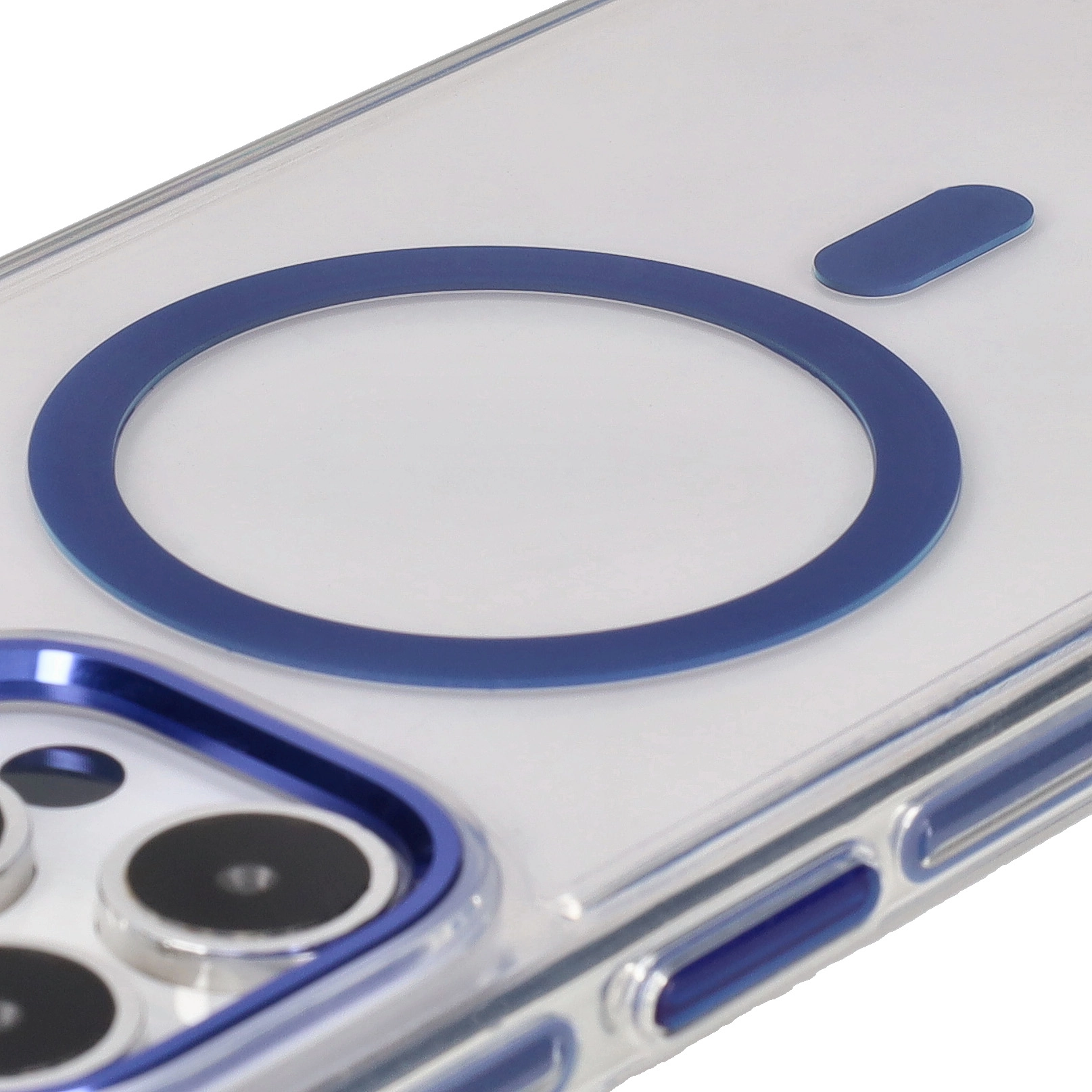 Etui Bizon Marco z MagSafe do iPhone 15 Pro Max Przezroczyste z niebieską ramką
