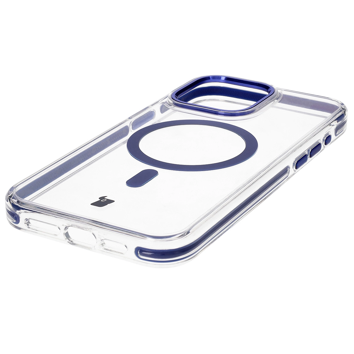 Etui Bizon Marco z MagSafe do iPhone 15 Pro Max Przezroczyste z niebieską ramką