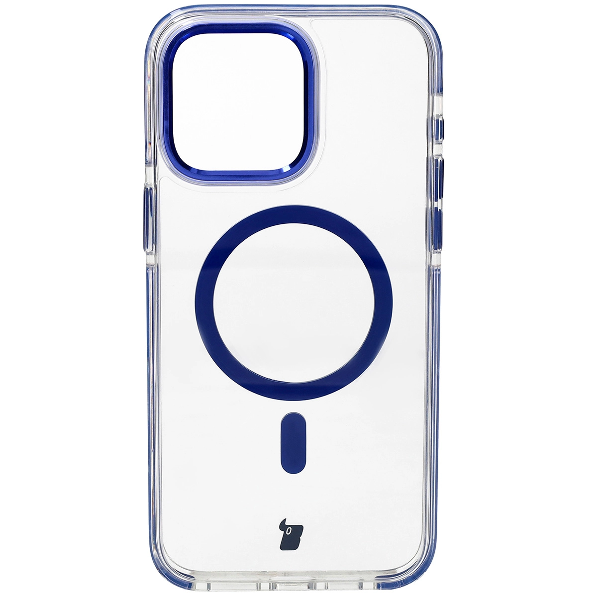 Etui Bizon Marco z MagSafe do iPhone 15 Pro Max Przezroczyste z niebieską ramką