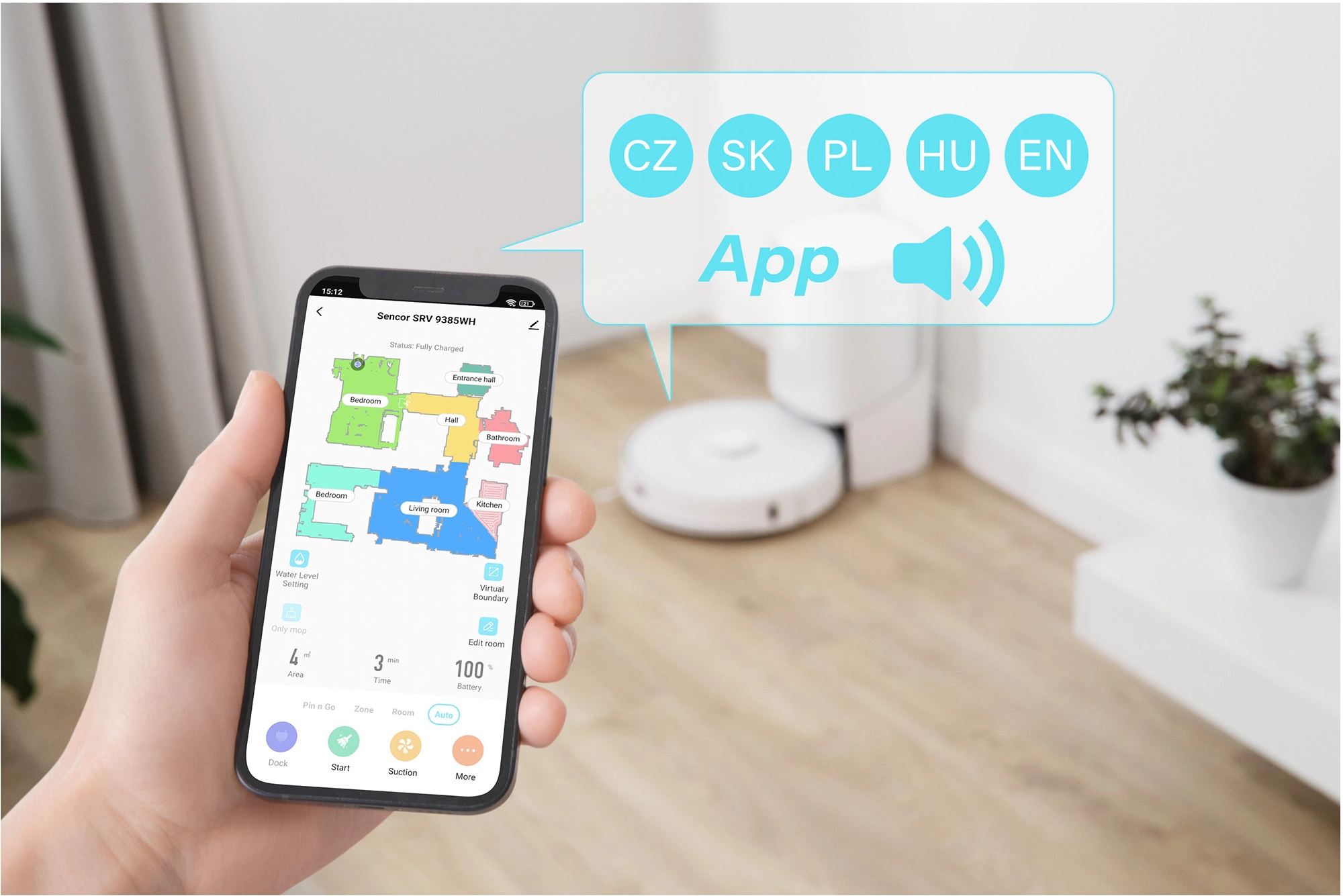 Robot sprzątający Sencor SRV 9385WH Funkcja mopowania Tworzenie mapy pomieszczenia 70dB