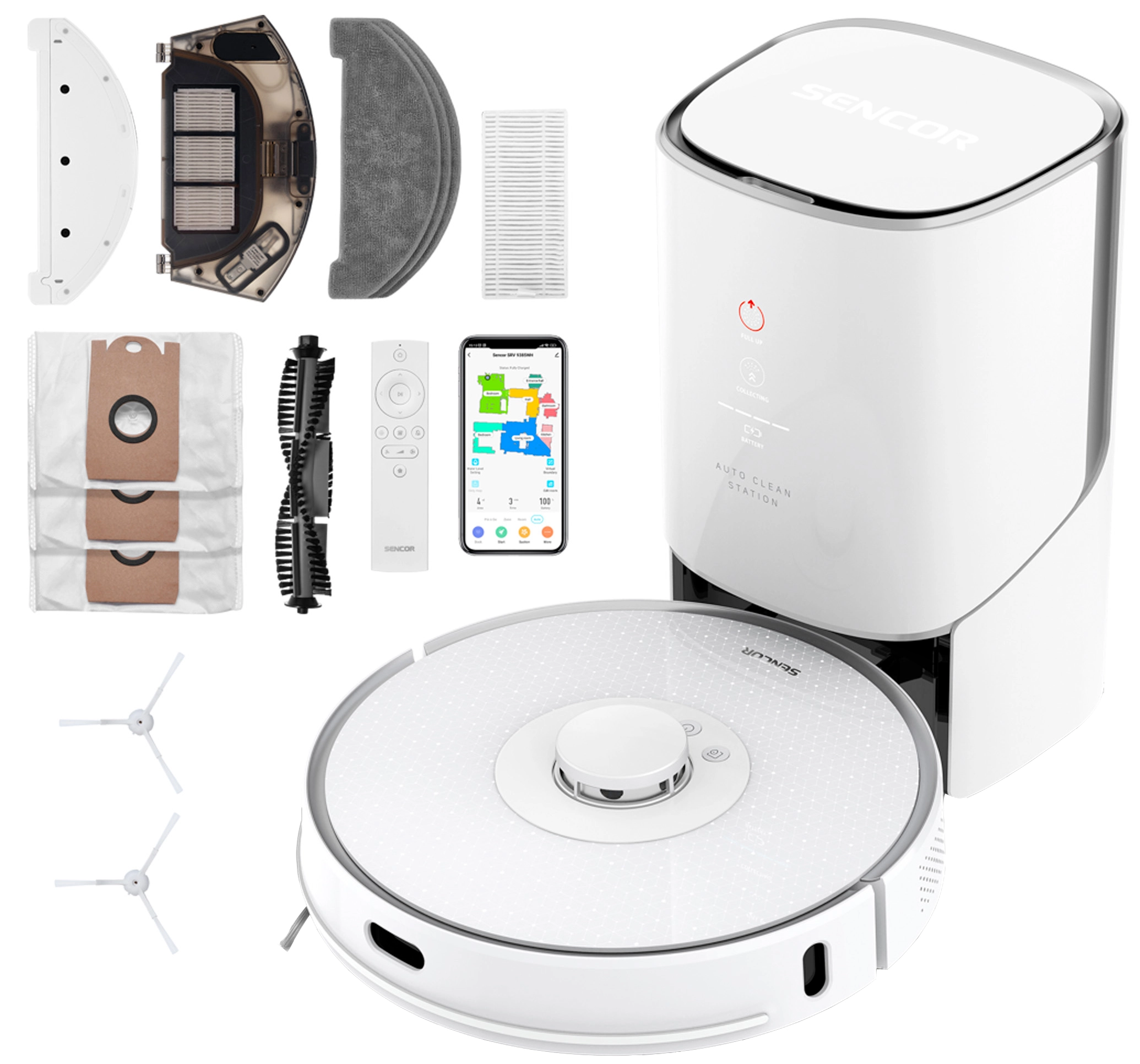 Robot sprzątający Sencor SRV 9385WH Funkcja mopowania Tworzenie mapy pomieszczenia 70dB