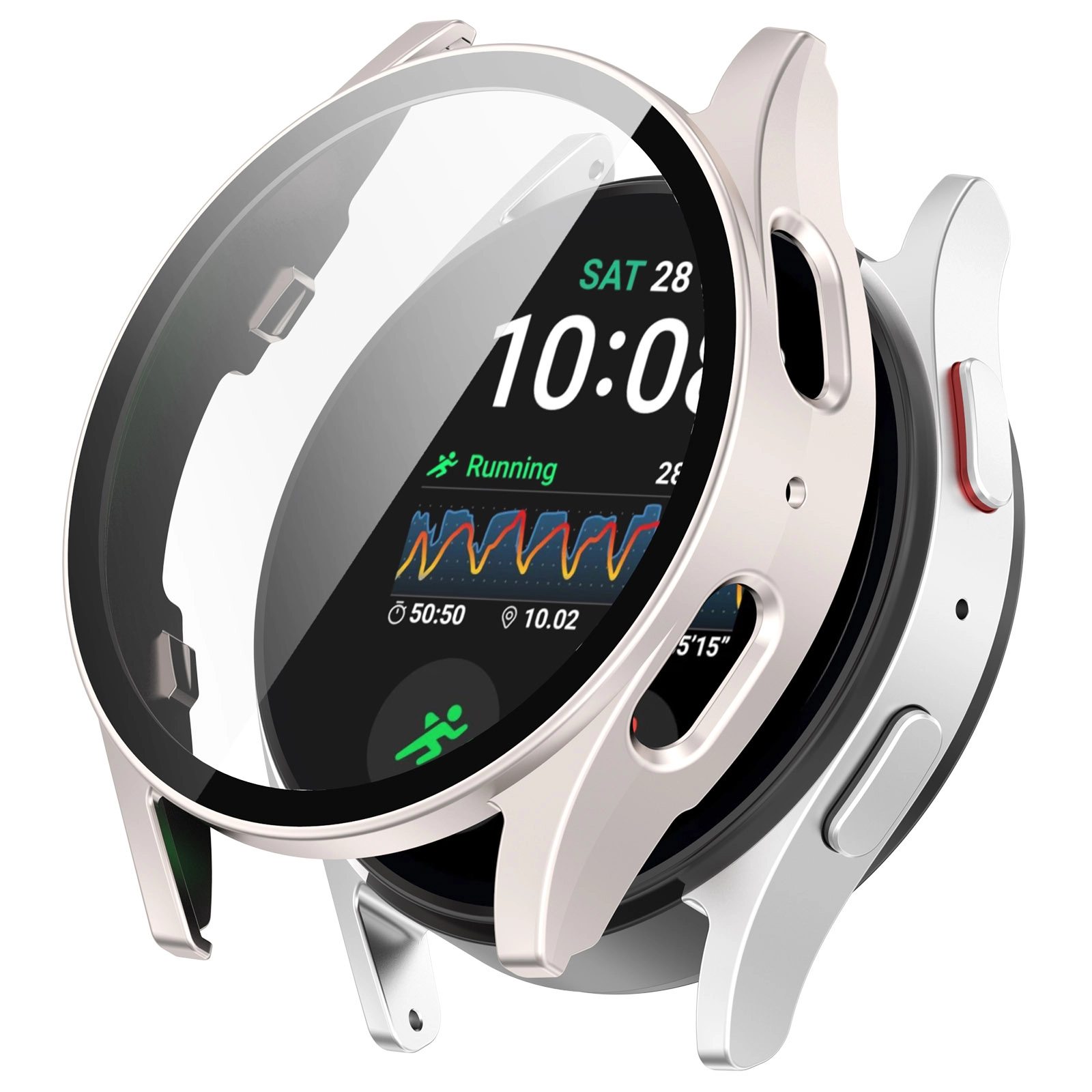 Nakładka na tarczę Bizon ze szkłem do Galaxy Watch 7 44mm Satynowo Szampańskie