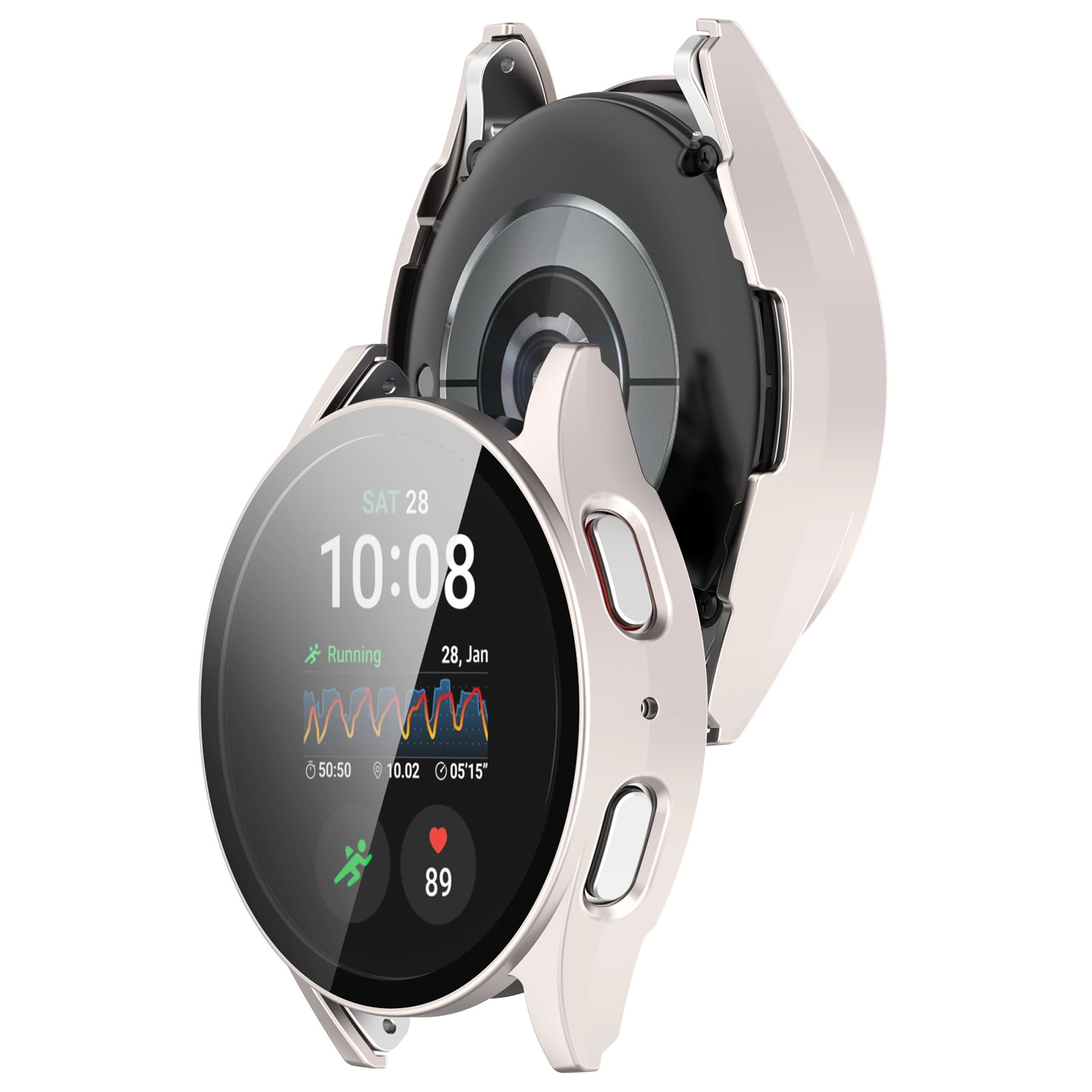 Nakładka na tarczę Bizon ze szkłem do Galaxy Watch 7 44mm Satynowo Szampańskie
