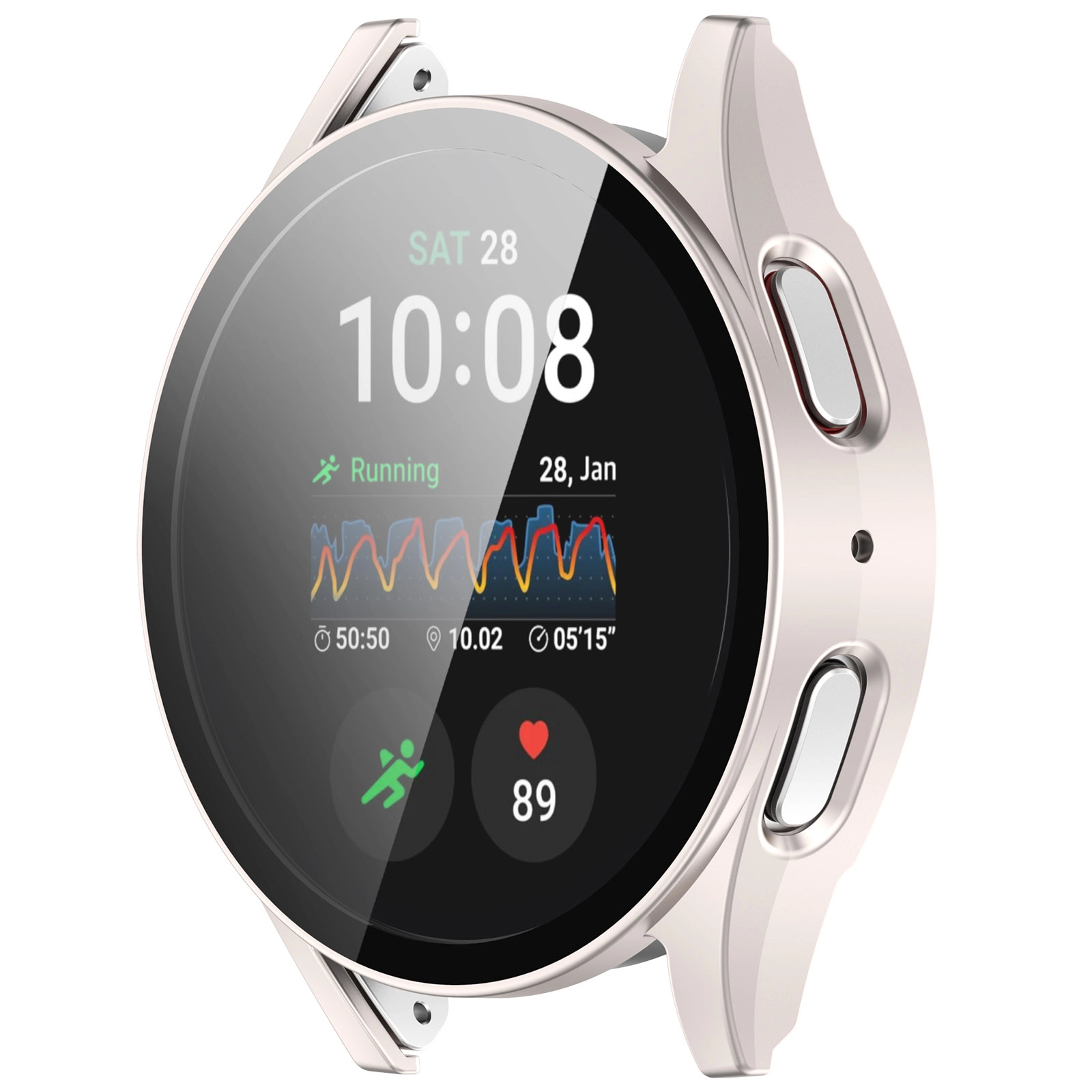 Nakładka na tarczę Bizon ze szkłem do Galaxy Watch 7 44mm Satynowo Szampańskie
