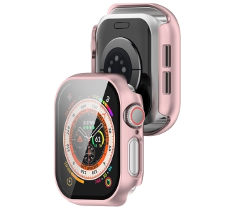 Nakładka na tarczę Bizon ze szkłem do Apple Watch 10 46mm Jasno-różowy