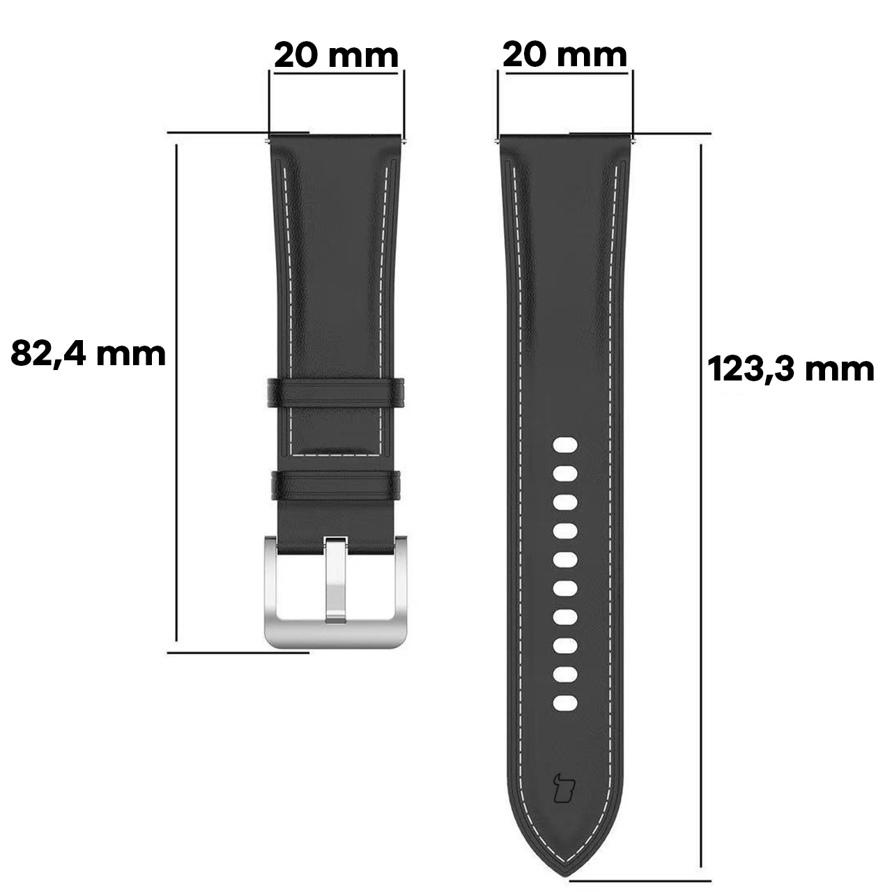 Pasek Bizon skórzany Casual 20mm do Galaxy Watch FE/7/6/6 Classic/5/5Pro/4/4 Classic Czarny