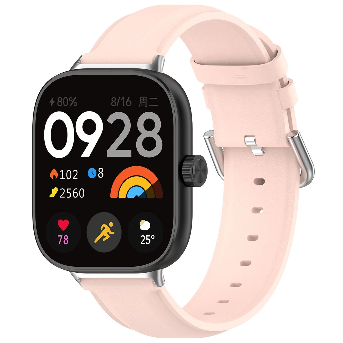 Pasek Bizon skórzany Casual do Xiaomi Smart Band 9 Pro/8 Pro / Redmi Watch 5/4 Jasno-różowy