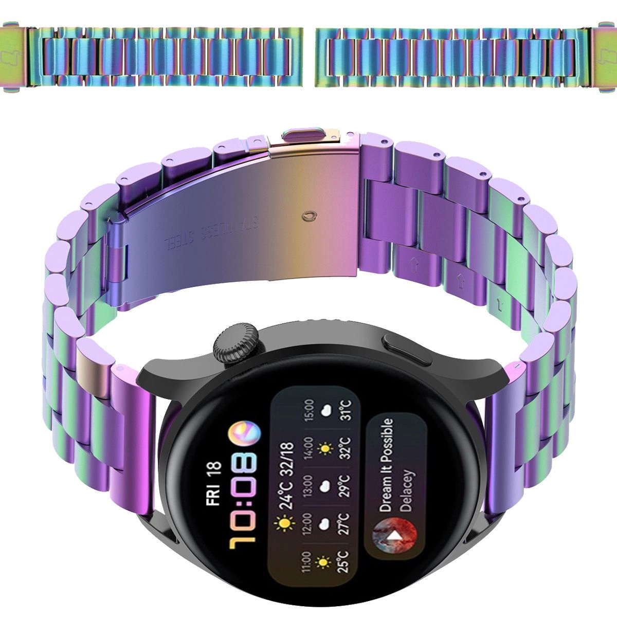 Bransoleta Bizon ze stali nierdzewnej Aura QuickRelease 18mm Tęczowy