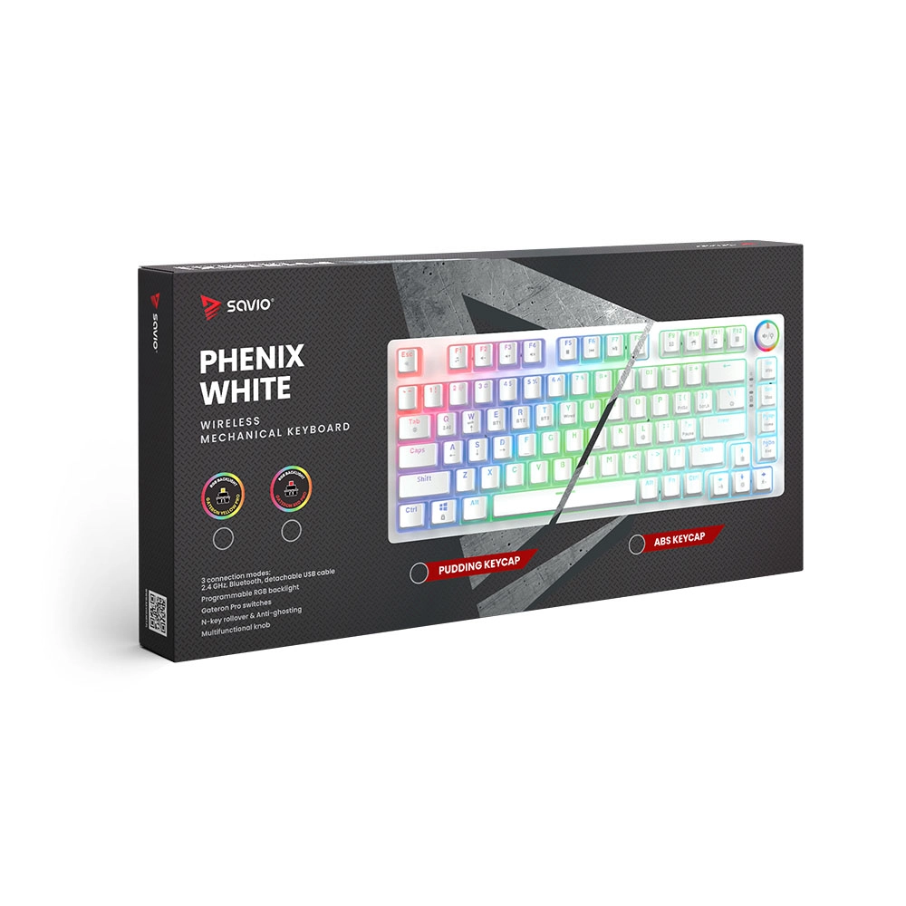 Klawiatura mechaniczna Savio Phenix White Gateron Yellow Pro Pudding Biały