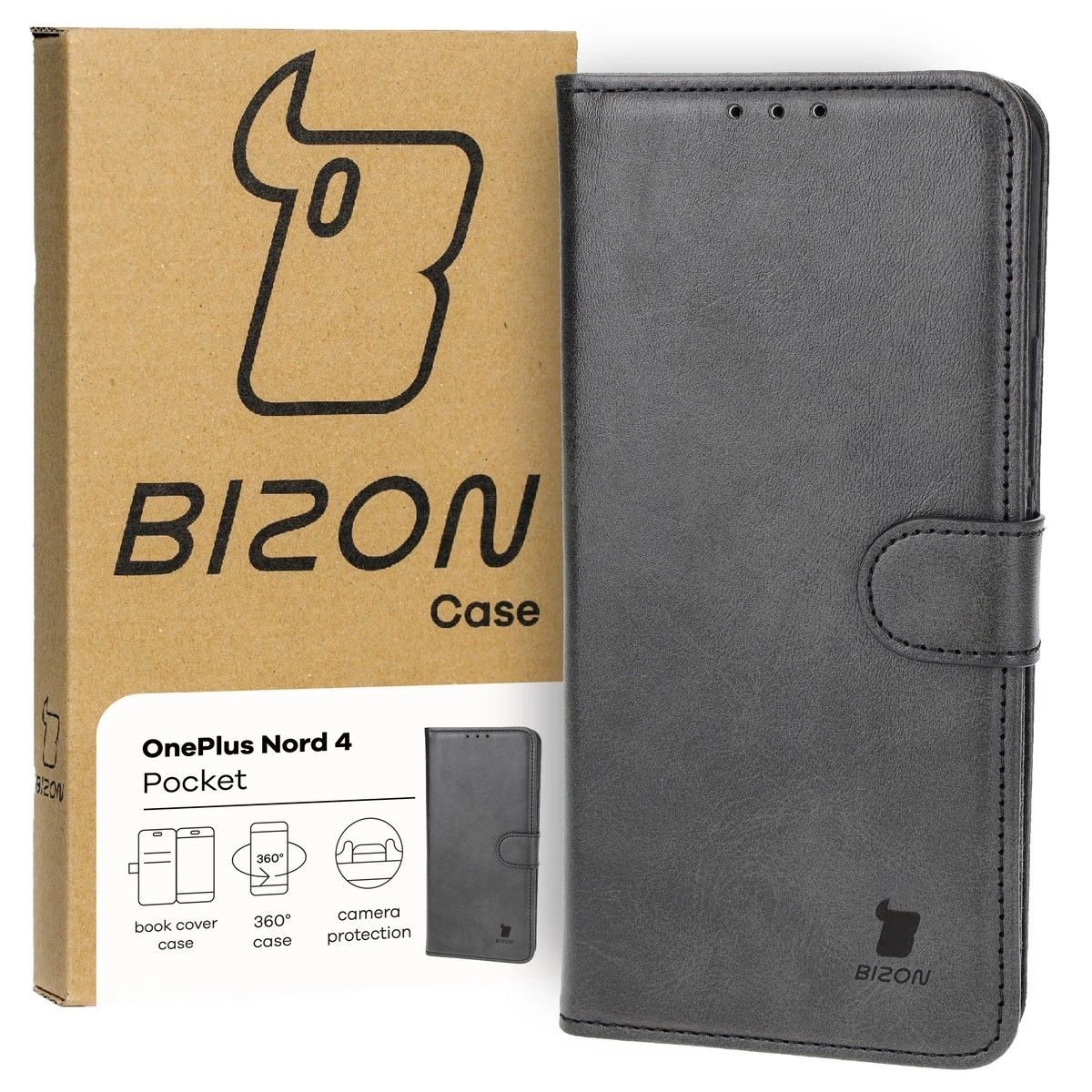 Etui Bizon z klapką Pocket do OnePlus Nord 4 Czarny