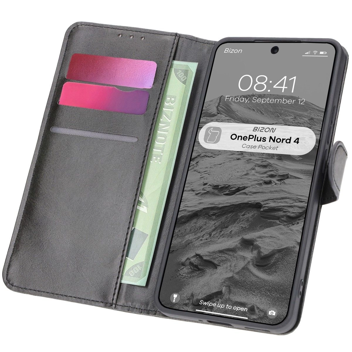 Etui Bizon z klapką Pocket do OnePlus Nord 4 Czarny