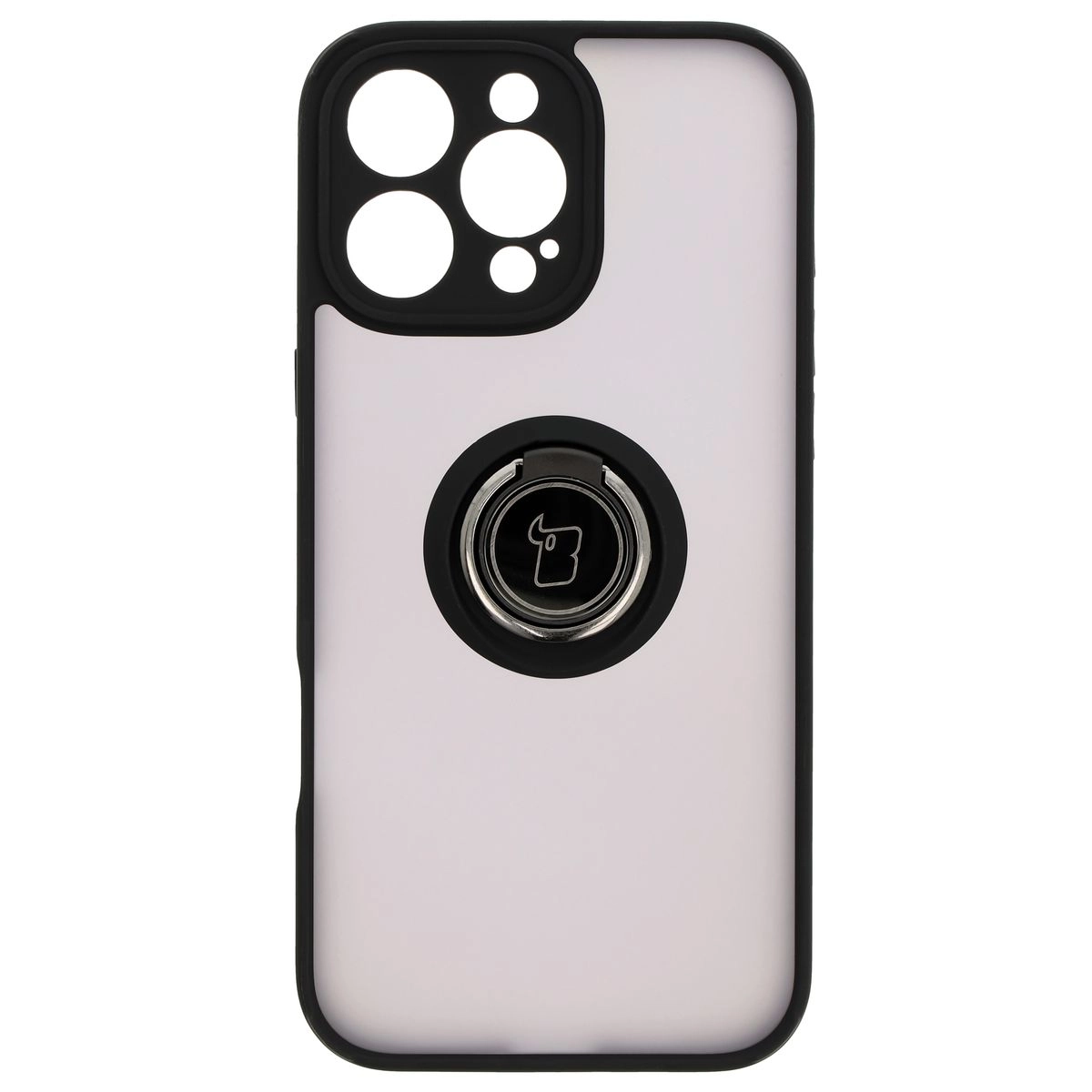 Etui Bizon z uchwytem na palec Hybrid Ring do iPhone 16 Pro Max Przydymione z czarną ramką
