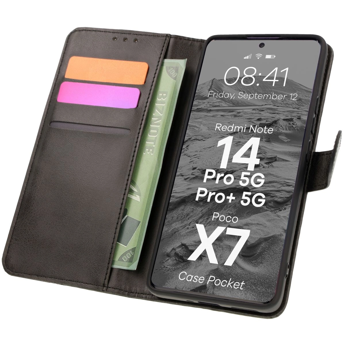 Etui Bizon z klapką Pocket do Xiaomi Redmi Note 14 Pro 5G/Poco X7 Czarny