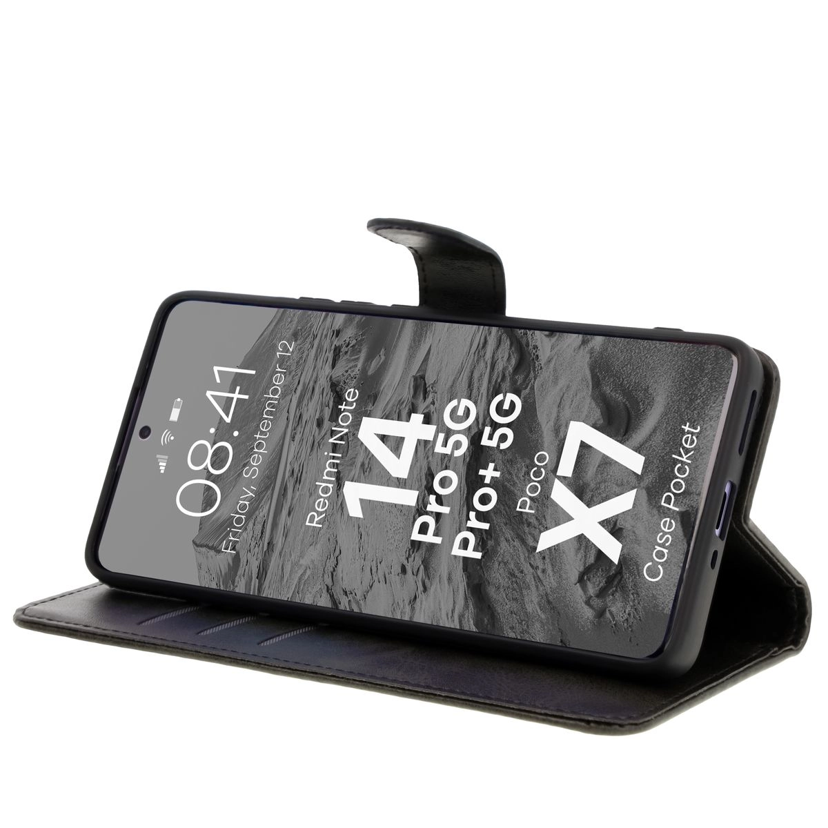 Etui Bizon z klapką Pocket do Xiaomi Redmi Note 14 Pro 5G/Poco X7 Czarny