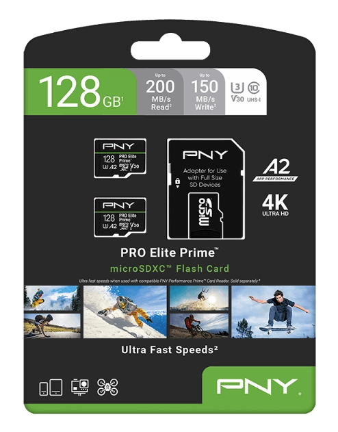 Karta pamięci PNY microSDXC PRO Elite Prime 128GB 200/150 MB/s V30 A2