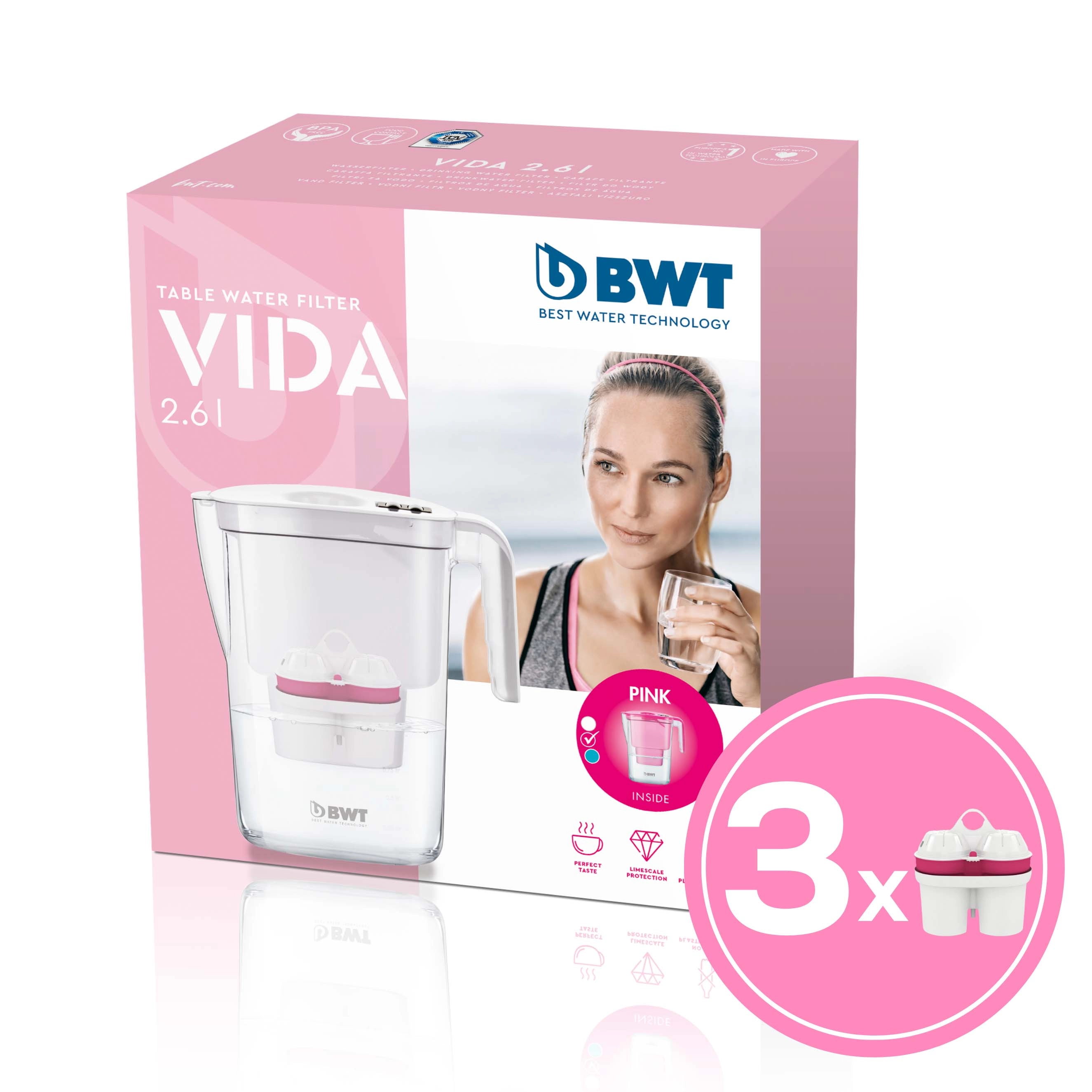 Dzbanek filtrujący BWT Vida 2,6l 3 wkłady Różowy