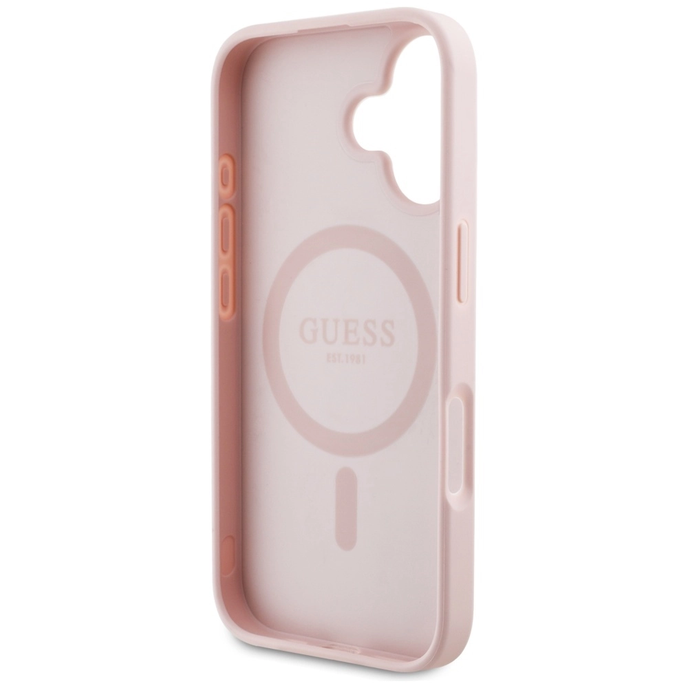 Etui Guess Grained Printed Flower Pattern MagSafe do iPhone 16 Różowy