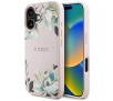 Etui Guess Grained Printed Flower Pattern MagSafe do iPhone 16 Różowy
