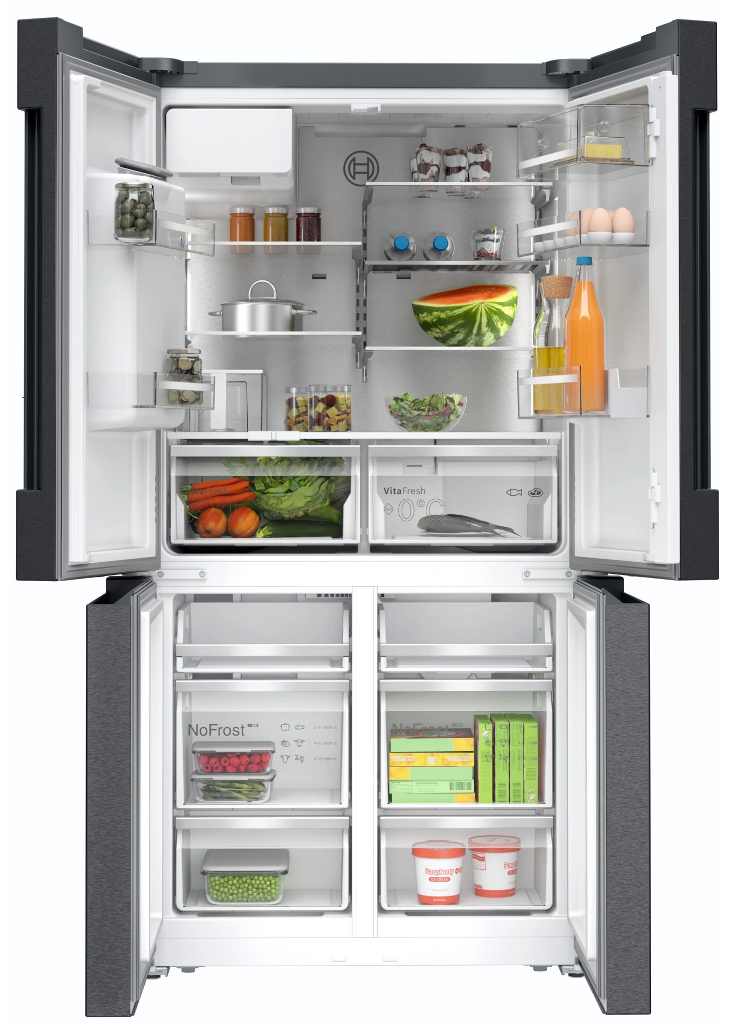 Lodówka Bosch Serie 6 KFI96AXEA Pełny No Frost 183cm Kostkarka Zdalne sterowanie Czarna stal szczotkowana