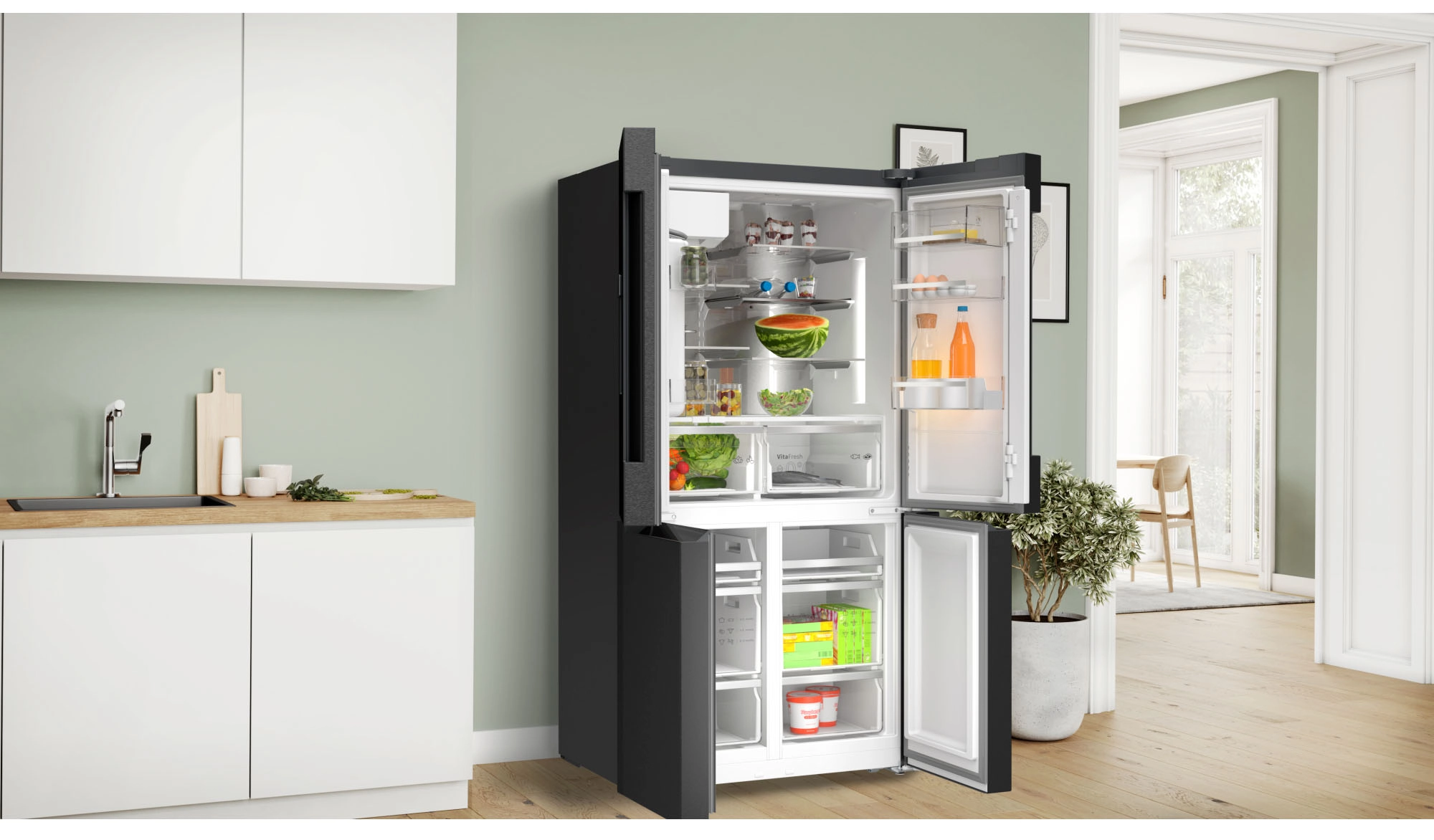 Lodówka Bosch Serie 6 KFI96AXEA Pełny No Frost 183cm Kostkarka Zdalne sterowanie Czarna stal szczotkowana