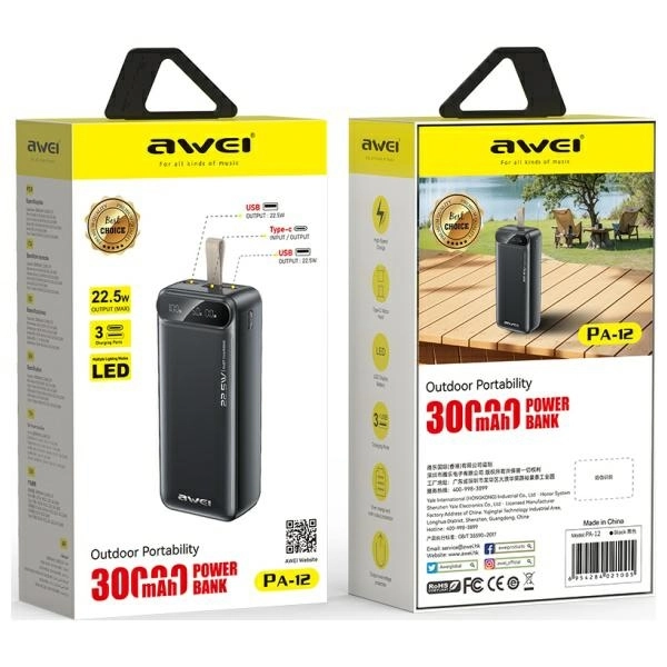 Powerbank Awei PA-12 30000mAh 22.5W Czarny