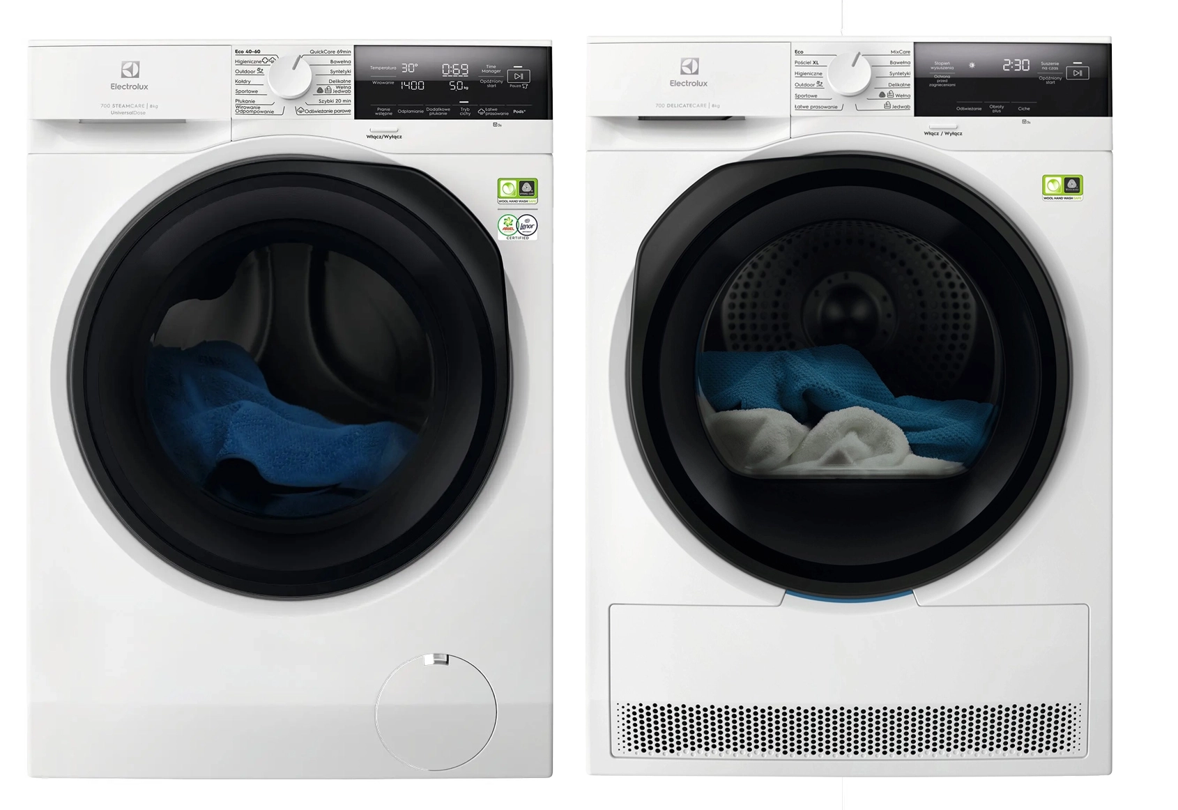 Electrolux pralka 700 SteamCare EW7F3487UP 8kg 1400obr/min + suszarka 700 DelicateCare EW7D387UP 63,6cm 8kg