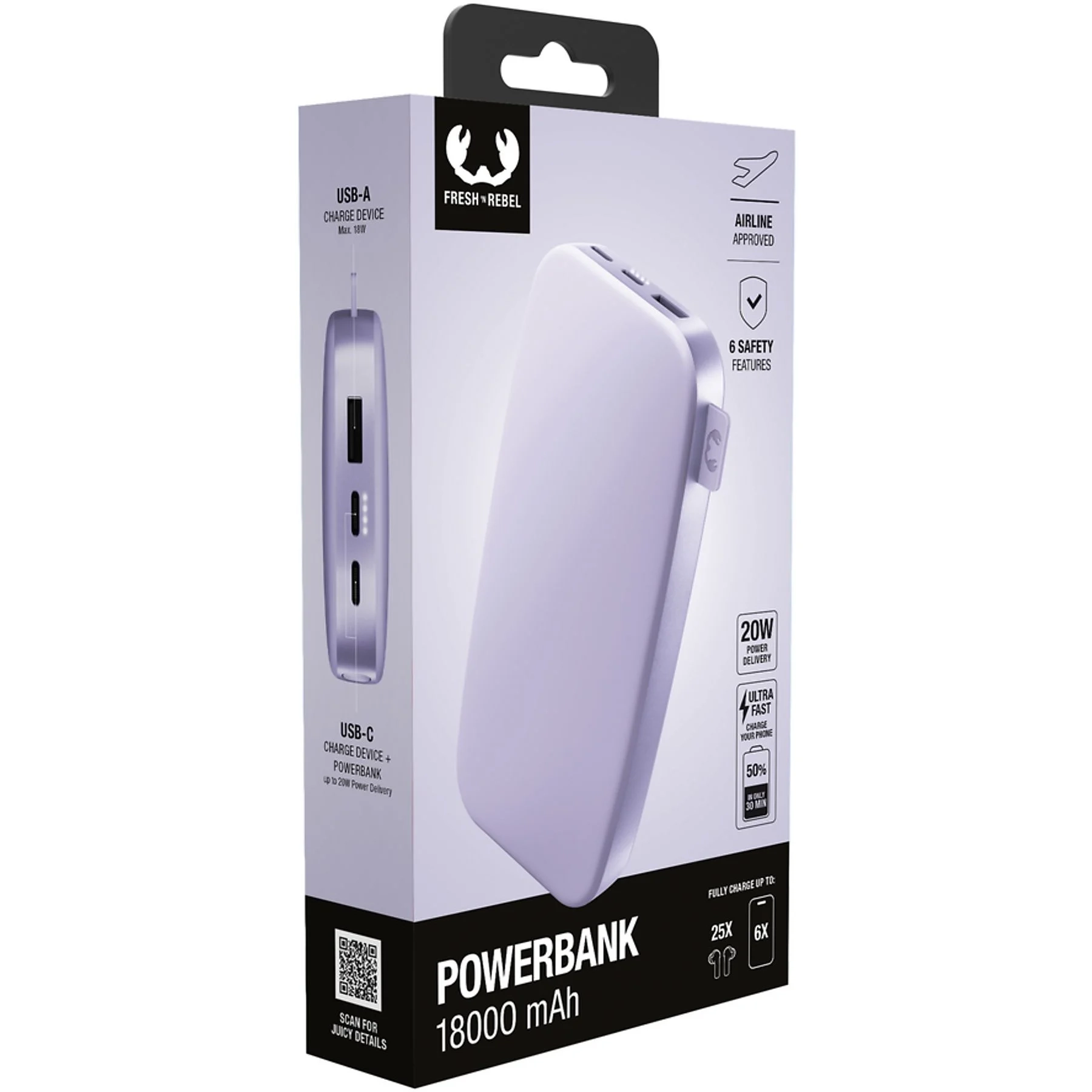 Powerbank Fresh 'n Rebel 2PB18100DL2 18000mAh 20W Dreamy Lilac