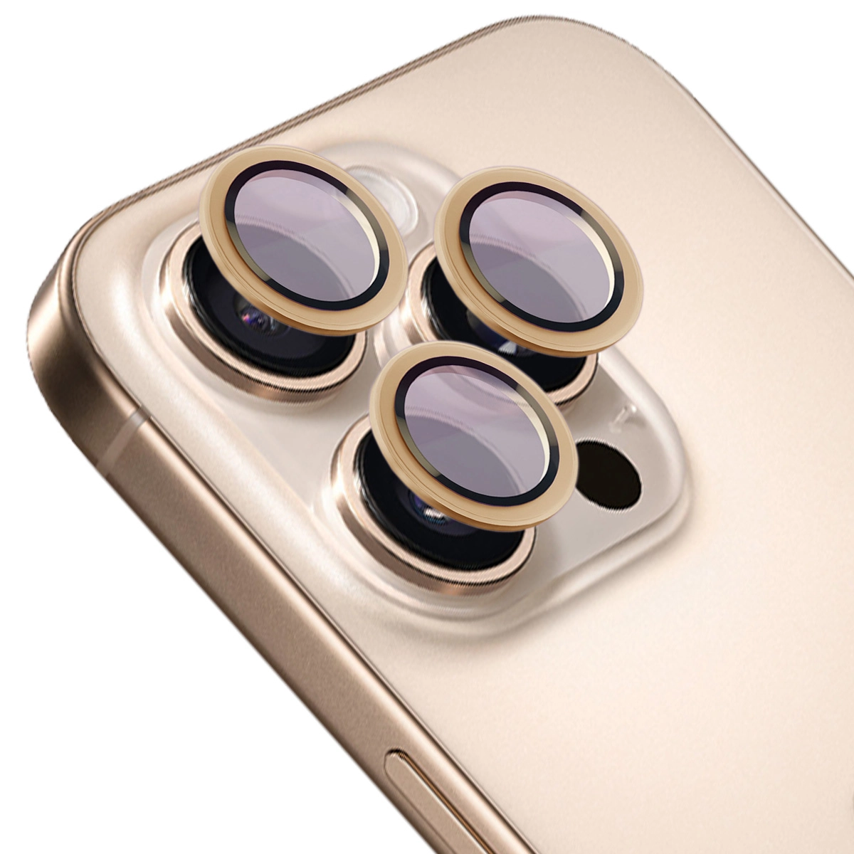 Szkło hartowane Bizon na aparat z aplikatorem Snap Lens do iPhone 16 Pro/16 Pro Max beżowa ramka