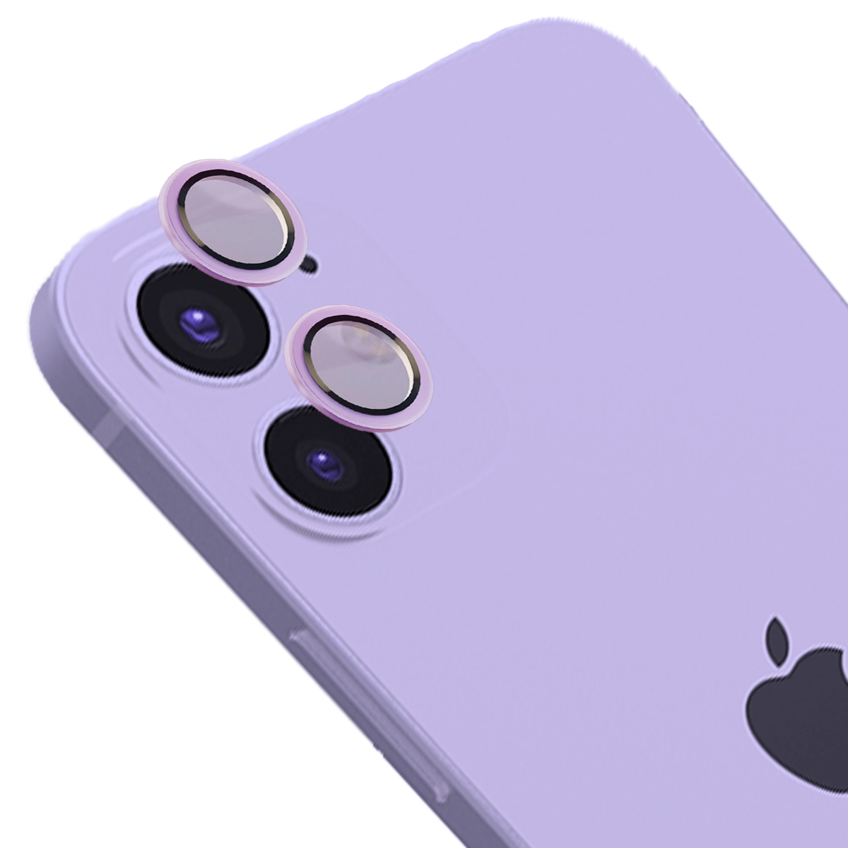 Szkło hartowane Bizon na aparat z aplikatorem Snap Lens do iPhone 12/12 Mini/11 fioletowa ramka