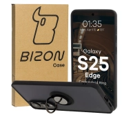 Bizon z uchwytem na palec Hybrid Ring do Galaxy S25 Edge przydymione z Czarną ramką