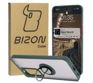 Bizon z uchwytem na palec Hybrid Ring do Oppo Reno 12 przydymione z Ciemnozieloną ramką