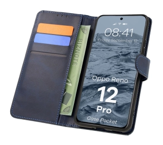 Etui Bizon z klapką Pocket do Oppo Reno 12 Pro Granatowy