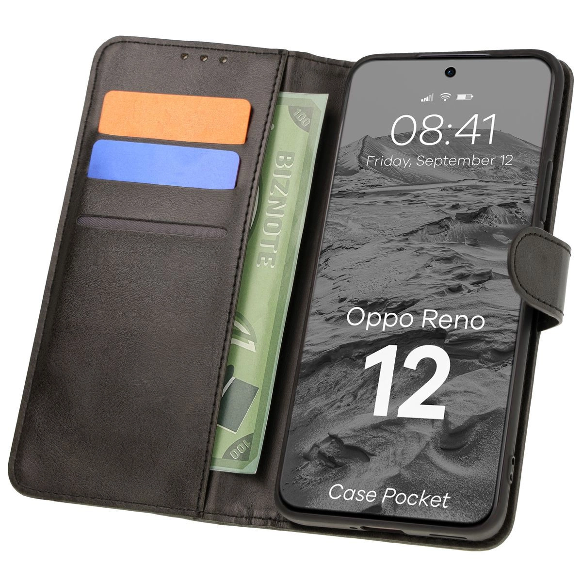 Etui Bizon z klapką Pocket do Oppo Reno 12 Czarny